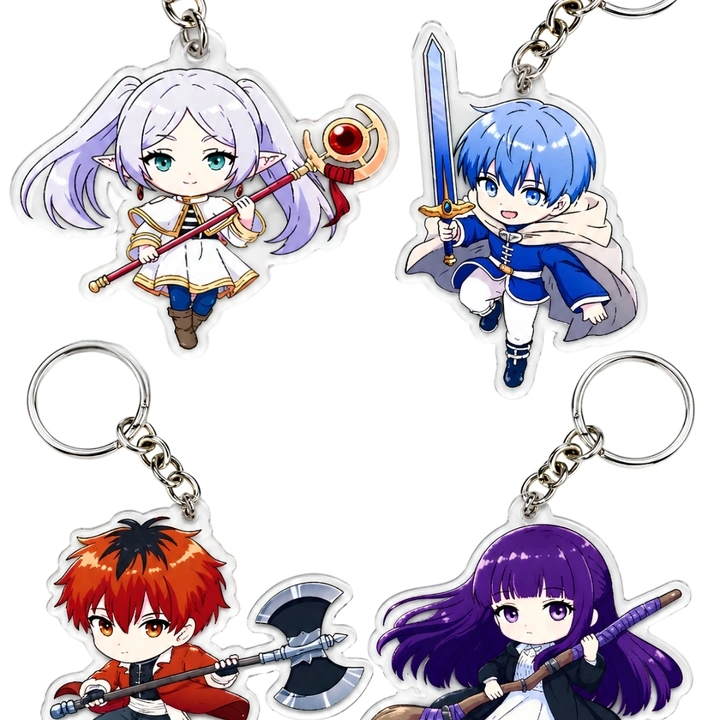 Set of 4 Frieren: Beyond Journey's End Premium Hanging Acrylic Keychains  Frieren, Himmel, Stark, Fern | Premium Keychains For Bags, Backpack Accessory, Keyring & Anime Gift